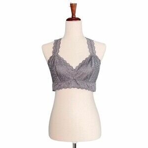 Felina Stretch Lace Bralette Dark Gray Racerback Women’s Size Large Lounge Layer